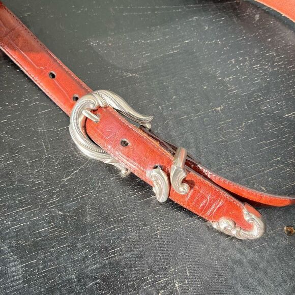 Vintage Croc Embossed Leather Belt 32.5–37" Western Silver Buckle - Picture 5 of 7
